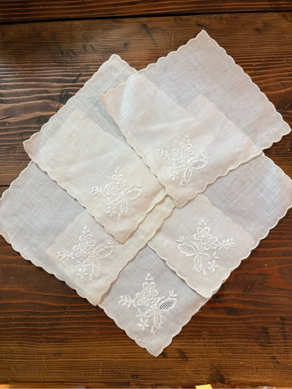 This is a set of vintage white linen cocktail napkins